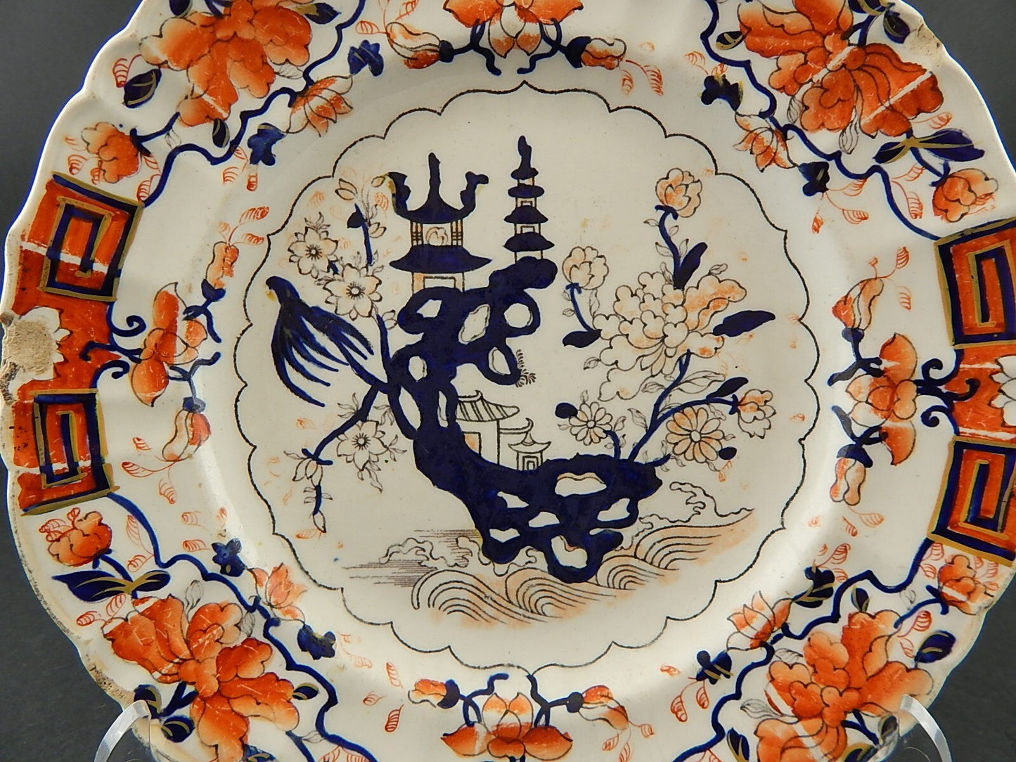 ANTICO RARO PIATTO 1840 CERAMICA MASON'S PATENT IRONSTONE CHINA DECORO A MANO