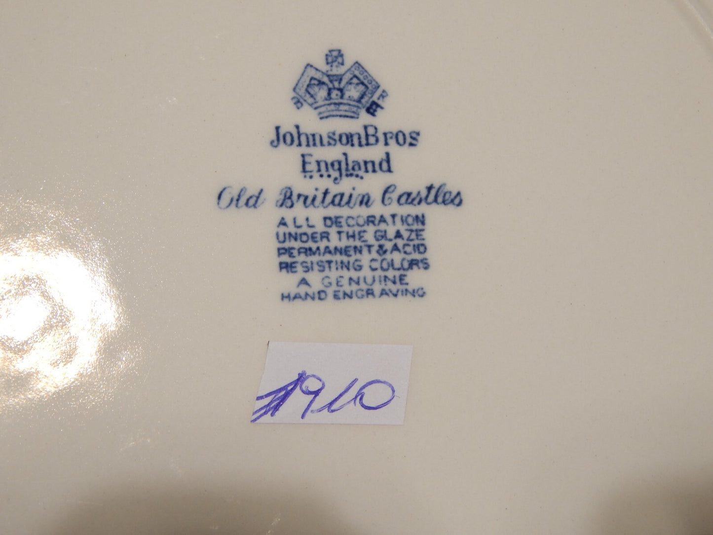 VINTAGE JOHNSON BROS OLD BRITAIN CASTLE BLU PIATTO PIANO PORCELLANA DIFETTO 1910