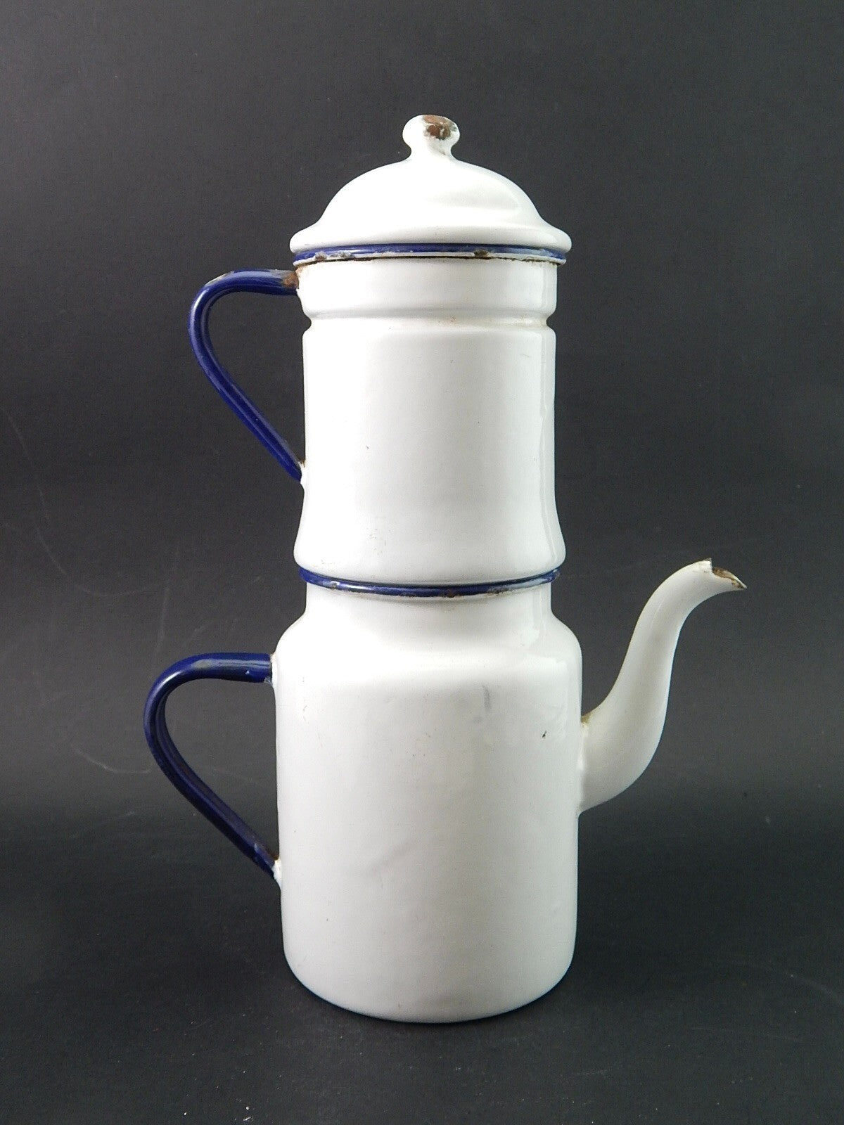 ANTICA CAFFETTIERA LATTA SMALTATA PORCELLANATA BIANCA DUE LEONI BASSANO #2020