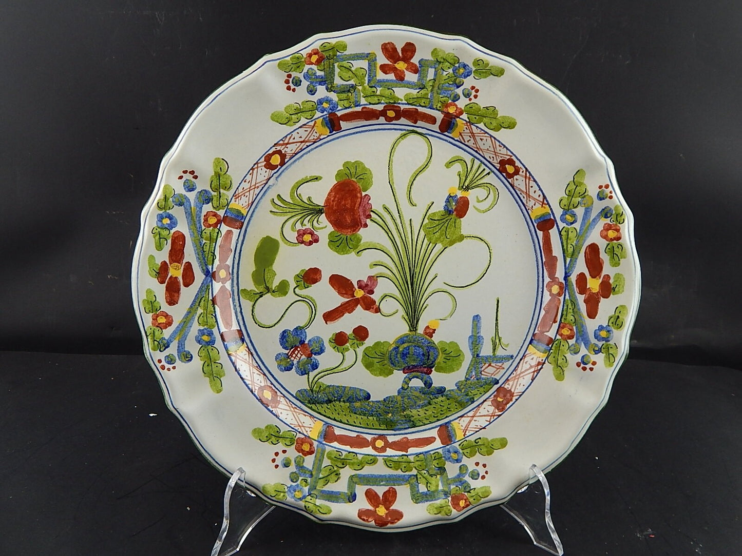 VINTAGE VASSOIO PIATTO AL GAROFANO CERAMICA MAIOLICA MORELLI FAENZA HANDMADE