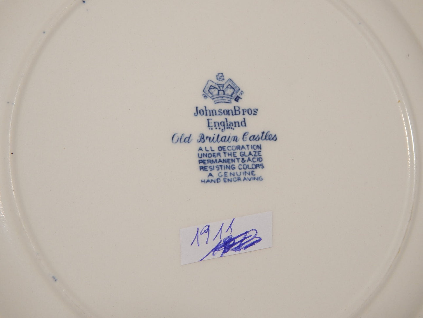 VINTAGE JOHNSON BROS OLD BRITAIN CASTLE BLU PIATTO PIANO PORCELLANA DIFETTO 1911