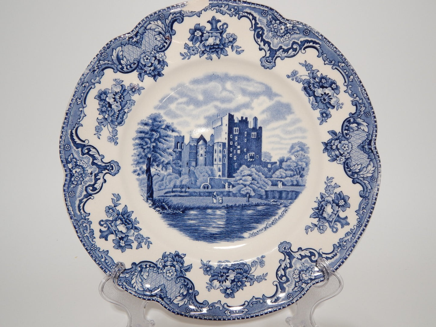 VINTAGE JOHNSON BROS OLD BRITAIN CASTLE BLU PIATTO PIANO PORCELLANA DIFETTO 1910