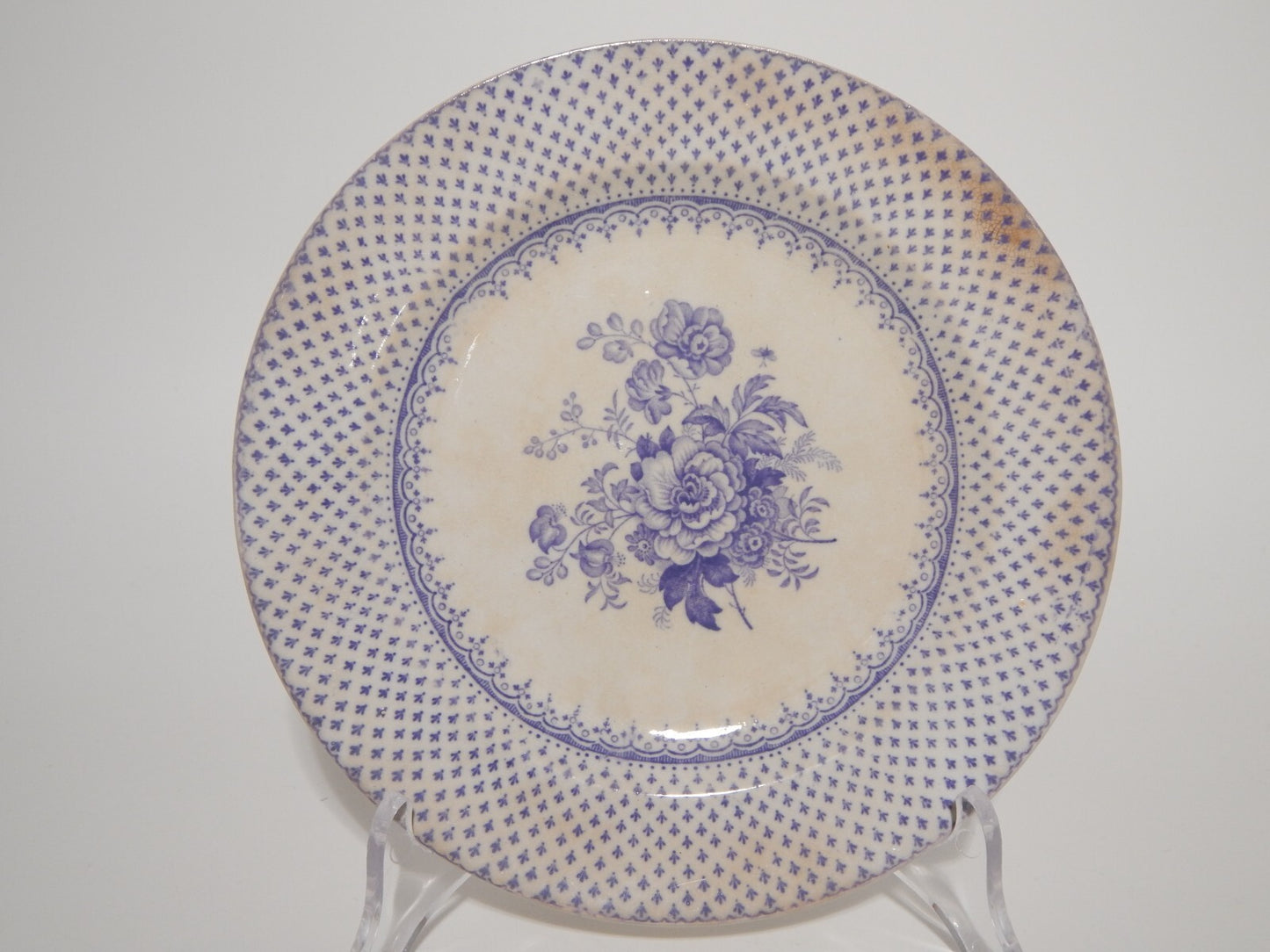 ANTICO SET 12 PIATTI CERAMICA STAFFORDSHIRE PRIMAVESI 1860 ERMINE BORDER VIOLA