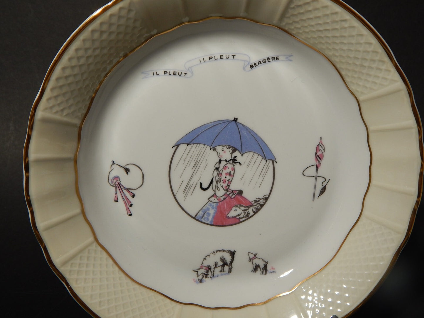 VINTAGE SET 2 PIATTI PORCELLANA IL PLEUT IL PLEUT BERGERE LIMOGES BERNARDAUD&CO