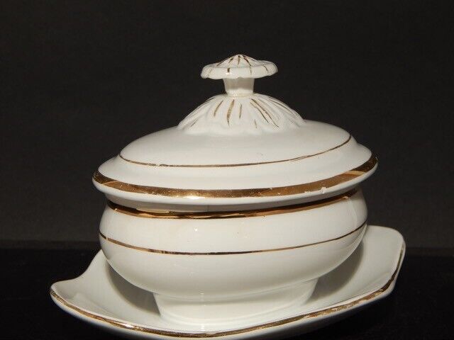 ANTICA SALSIERA CERAMICA BIANCA E ORO RICHARD MILANO FINE 1800 STILE IMPERO