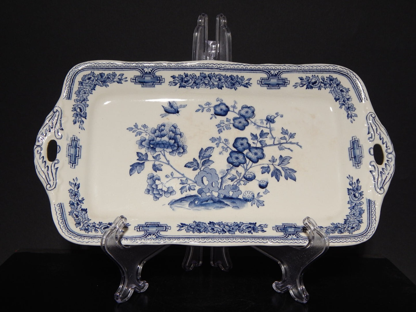 ANTICO VASSOIO SANDWICH APERITIVO CERAMICA INGLESE MASON’S MANCHU BIANCO BLU