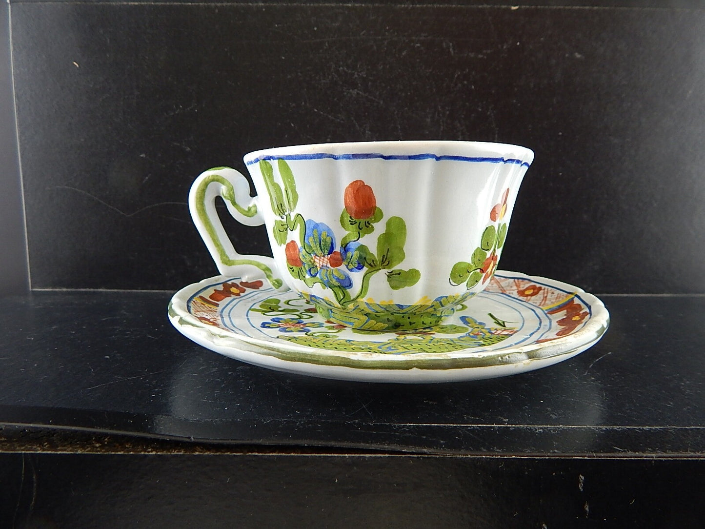 VINTAGE TAZZA DA TE' AL GAROFANO CERAMICA MAIOLICA MORELLI FAENZA HANDMADE ITALY