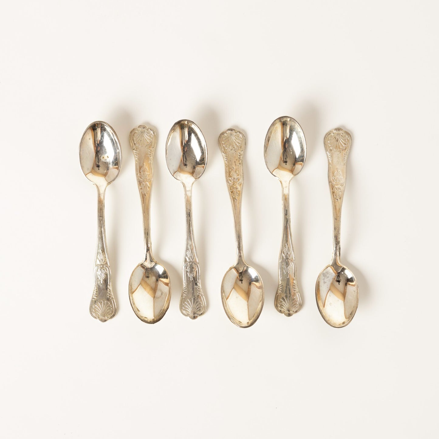 VINTAGE SET 6 CUCCHIAINI ARGENTATI ARG. 800 STILE ROCAILLE CONCHIGLIA