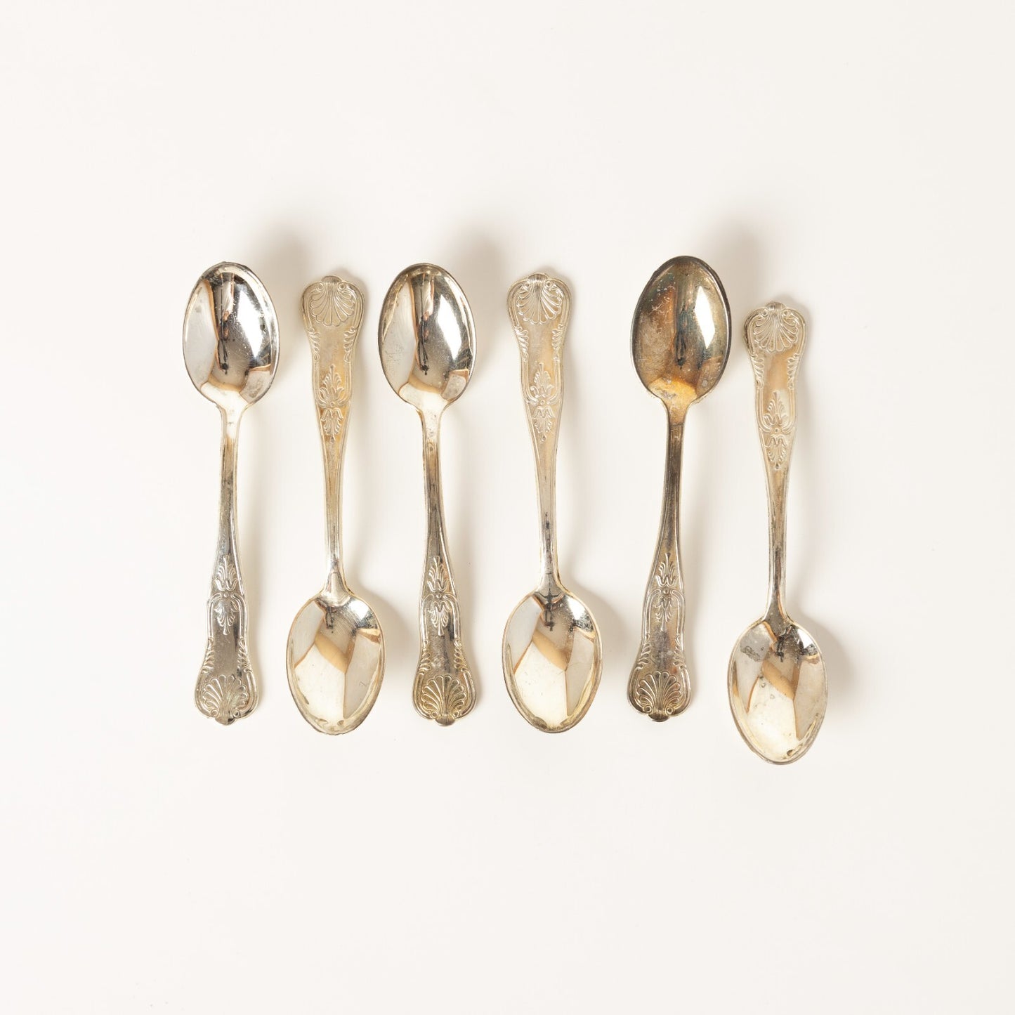 VINTAGE SET 6 CUCCHIAINI ARGENTATI ARG. 800 STILE ROCAILLE CONCHIGLIA