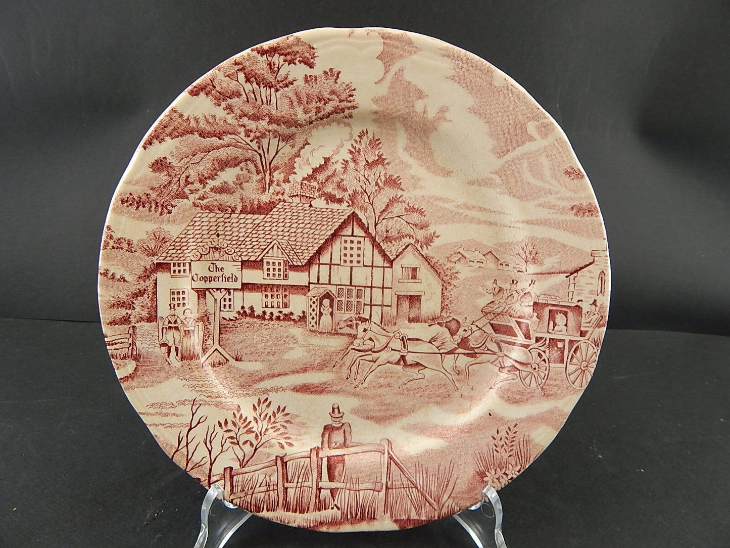 ANTICO PIATTO CERAMICA MAIOLICA LUNEVILLE ENGLISH STYLE BIANCO E ROSSO A387