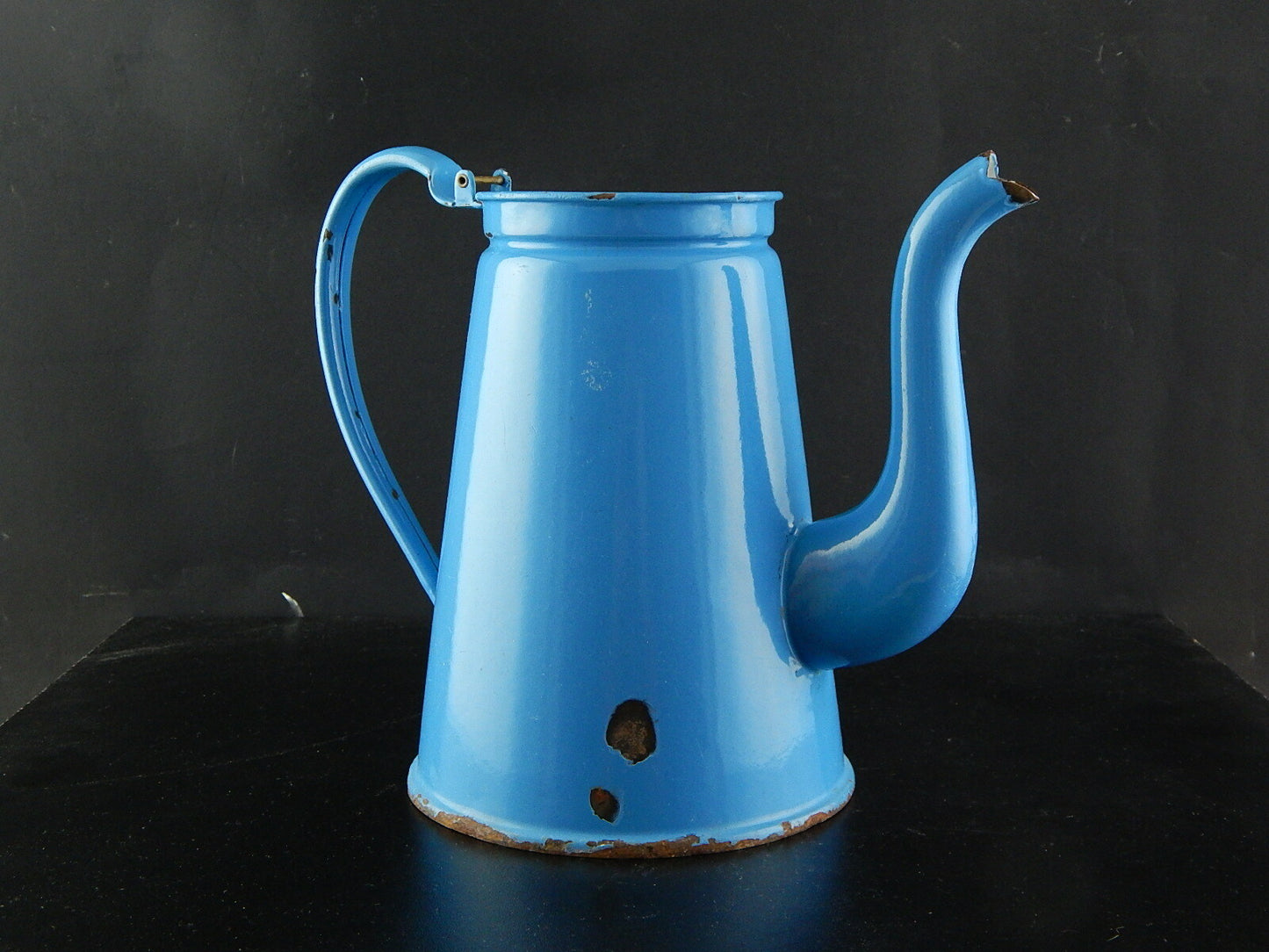 VINTAGE CAFFETTIERA BROCCA LATTA SMALTATA PORCELLANATA AZZURRA COUNTRY CHIC