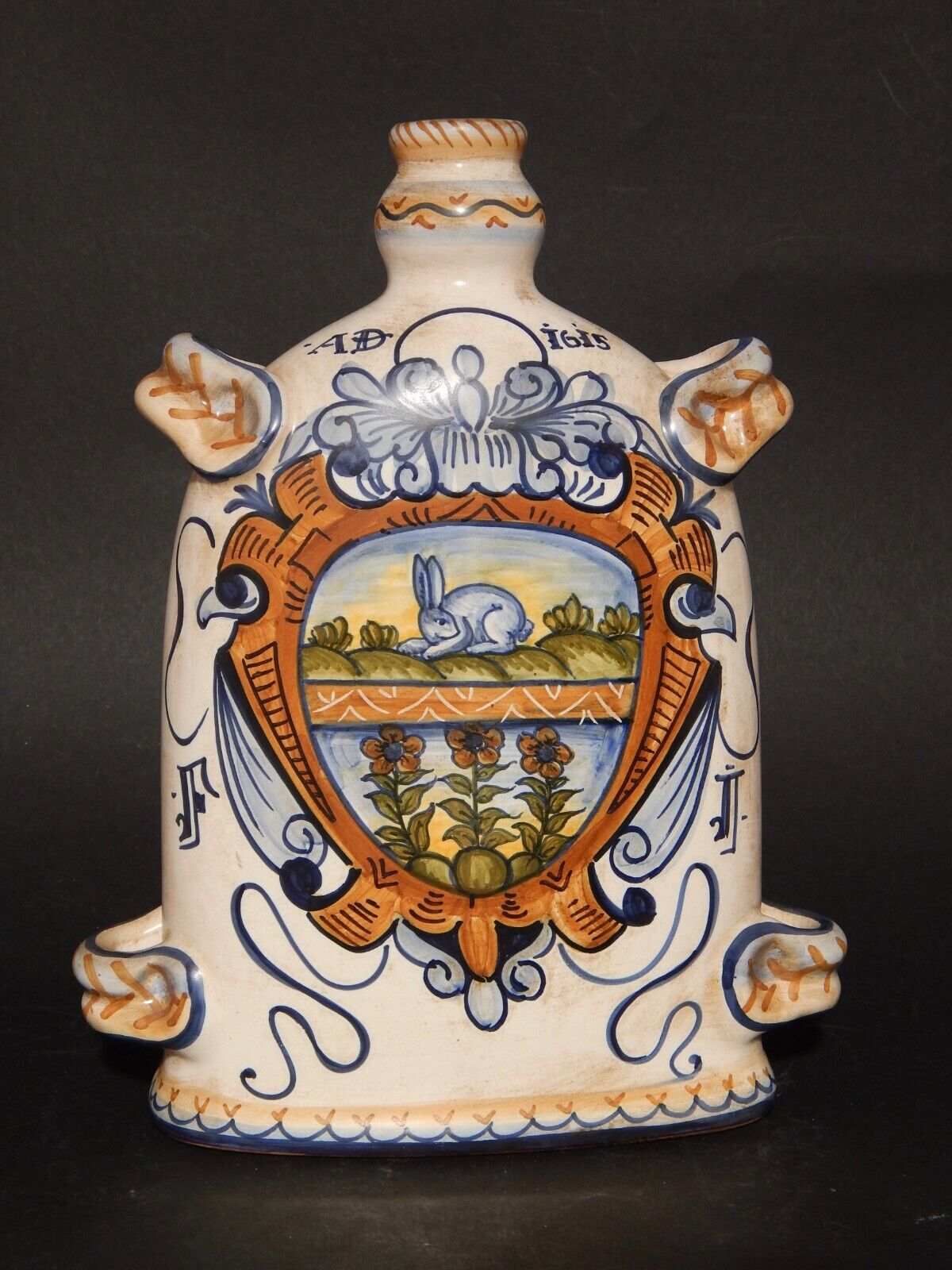 CERAMICA SACA CASTELLI ABRUZZO MAIOLICA CERAMICA BOTTIGLIA FIASCA VIANDANTE