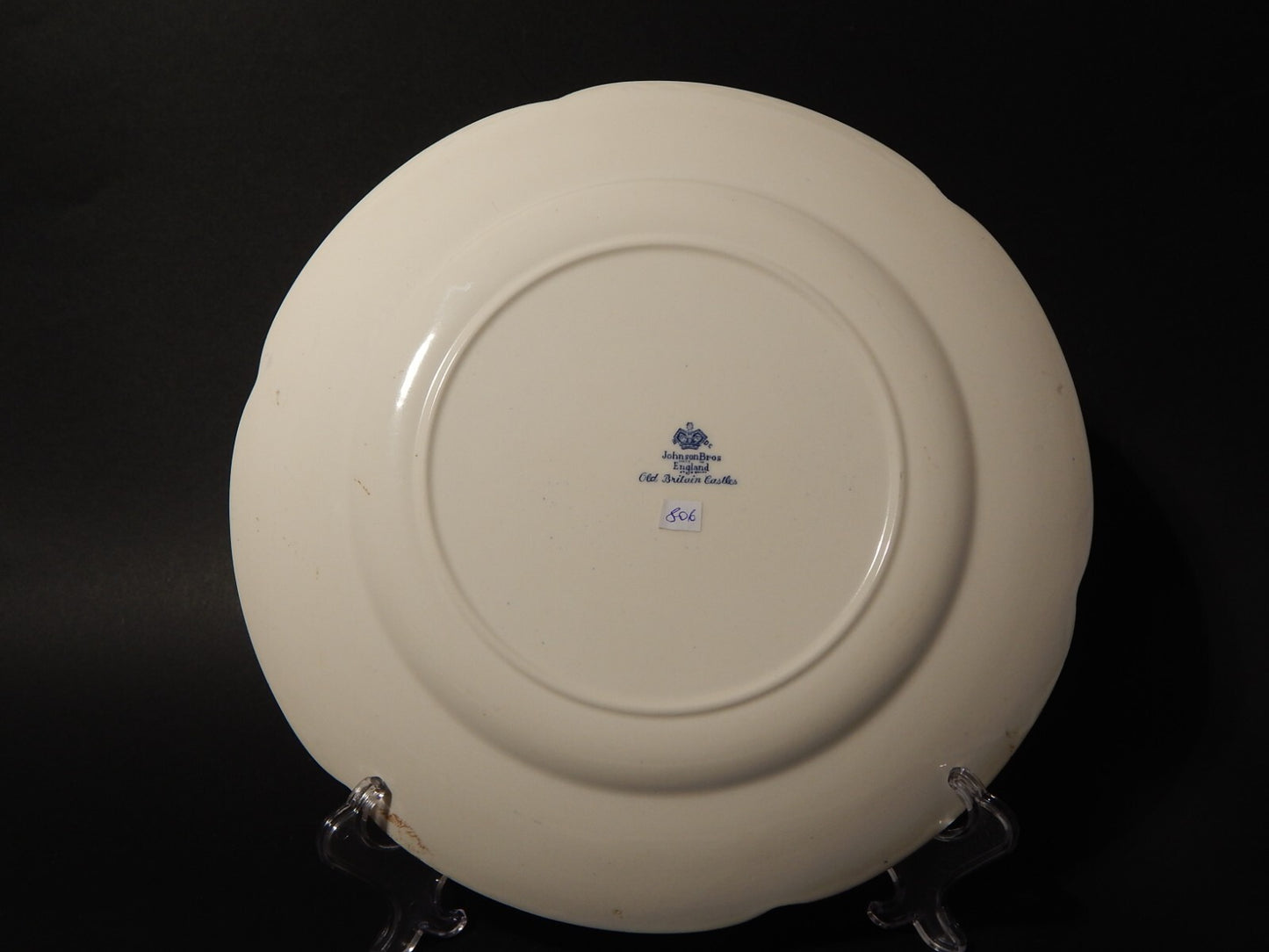 VINTAGE JOHNSON BROS OLD BRITAIN CASTLE BLU VASSOIO ROTONDO SEMI-PORCELLANA