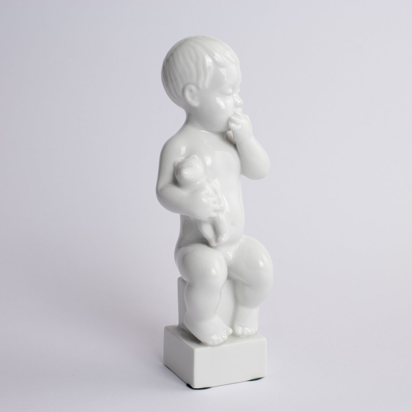 STATUINA PORCELLANA ROYAL COPENHAGEN BING&GRONDAHL "Adam con Orsacchiotto" BLANC