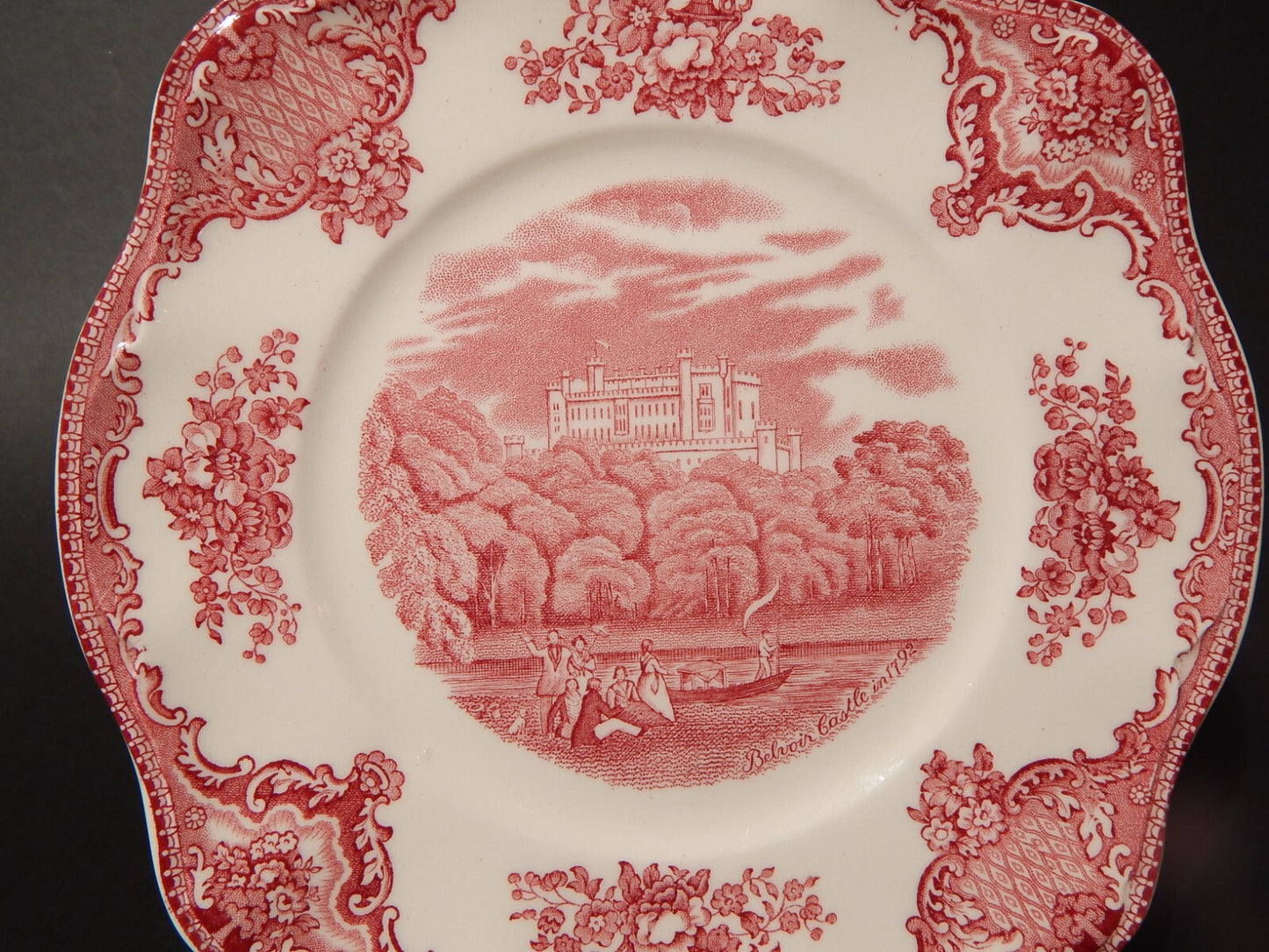 VINTAGE JOHNSON BROS OLD BRITAIN CASTLE PIATTO QUADRATO SEMI PORCELLANA ROSSO