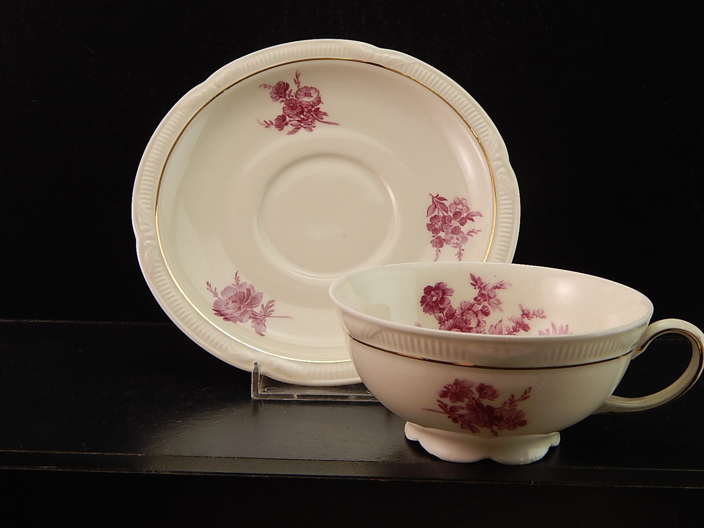 PREZIOSO ANTICO SERVIZIO TE' PORCELLANA ZEH SCHERZER BAVARIA DECORO ROSA FUCSIA