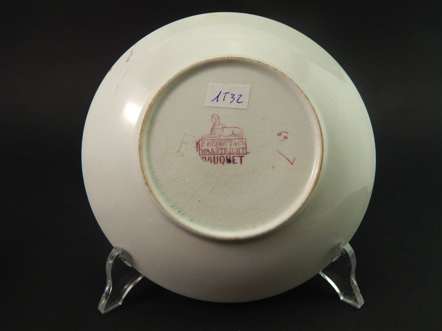 ANTICA TAZZA TE' CON PIATTINO CERAMICA MAASTRICHT PETRUS REGOUT BOUQUET FINE 800