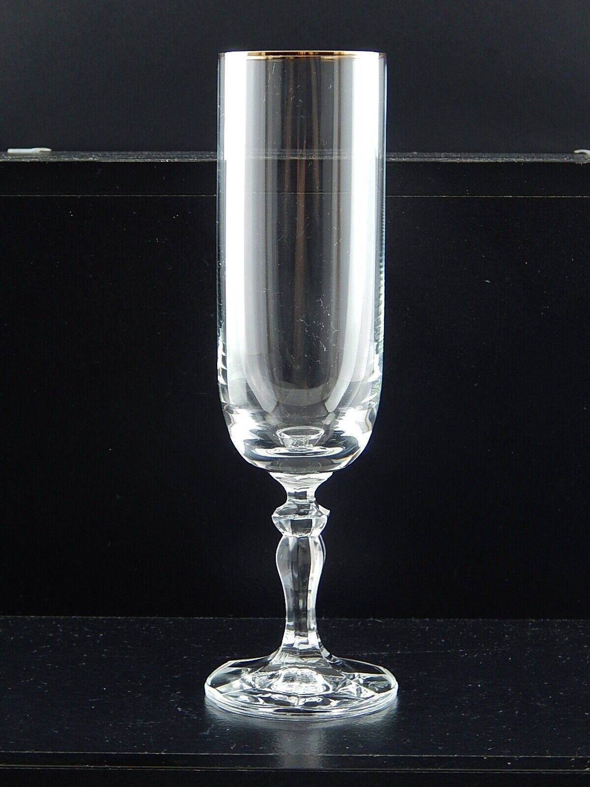 VINTAGE BICCHIERE CALICE FLÛTE CRISTALLO BOEMIA PROFILO ORO ZECCHINO