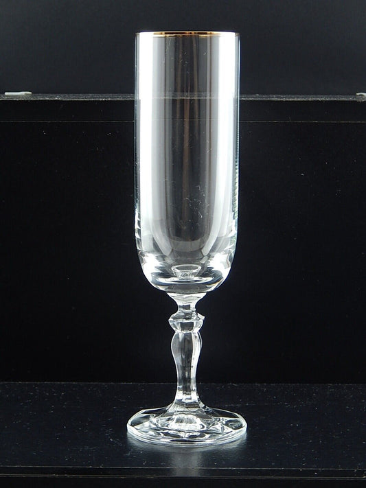 VINTAGE BICCHIERE CALICE FLÛTE CRISTALLO BOEMIA PROFILO ORO ZECCHINO