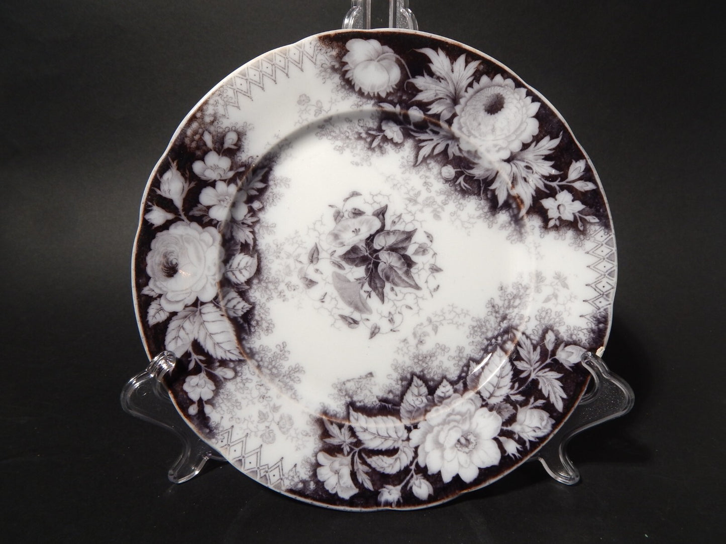 ANTICO PIATTO CERAMICA DISEGNO JARDINIERE VILLEROY & BOCH FINE '800 difetto 1147