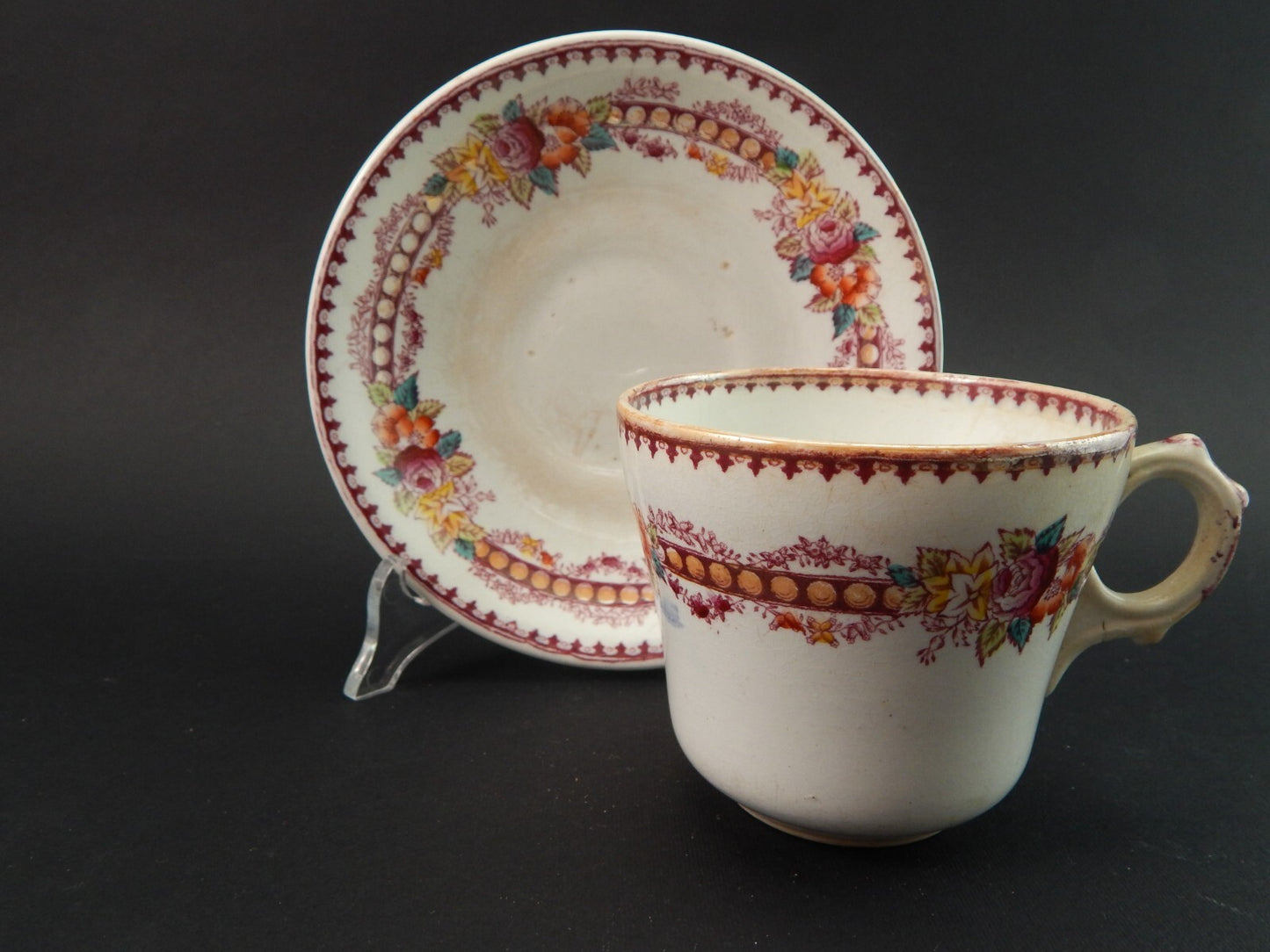 ANTICA TAZZA TE' CON PIATTINO CERAMICA MAASTRICHT PETRUS REGOUT BOUQUET FINE 800