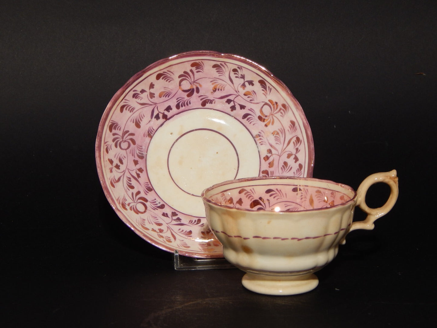 ANTICA GEORGIANA TAZZA TE' PORCELLANA LUSTRO ROSA STAFFORDSHIRE