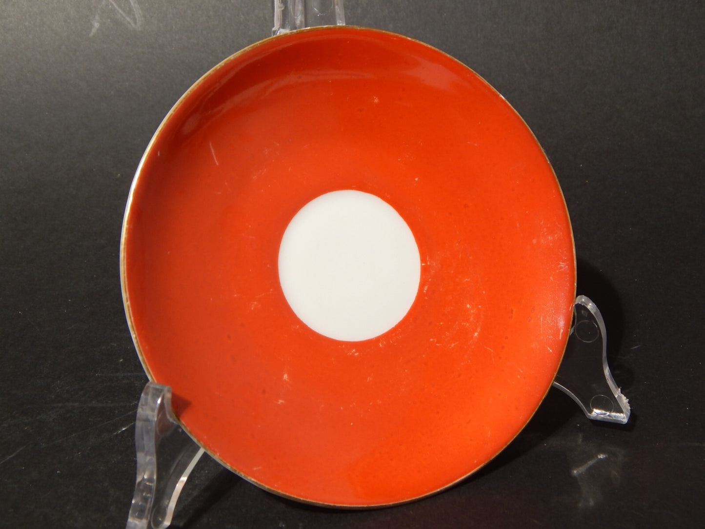 ANTICA RETRO' PREZIOSA TAZZINA PORCELLANA COLORE ARANCIO E ORO