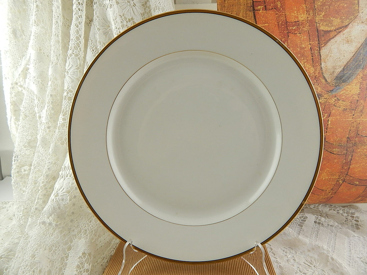 RARO PREZIOSO PIATTO PORTATA IMPERO AVORIO E ORO RAYNAUD &C. LIMOGES PORCELLANA