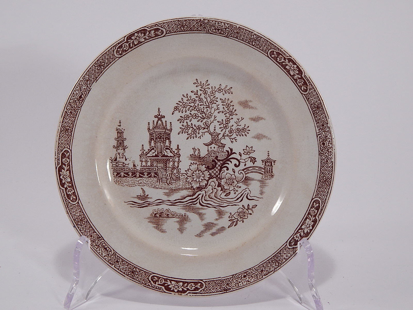 ANTICO PIATTO PORCELLANA CERAMICA META' 1800 GUSTAVSBERG DECORO GONG GONG