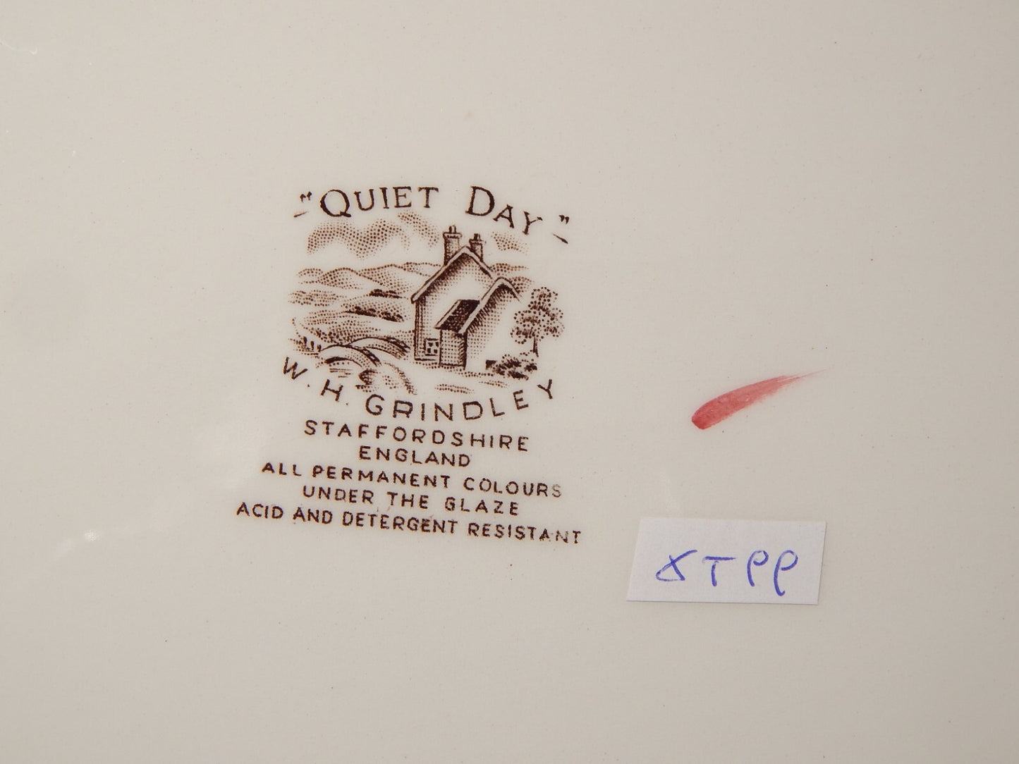 VINTAGE RARO VASSOIO PIATTO OVALE CERAMICA W. H. GRINDLEY STAMPA MANO QUIET DAY