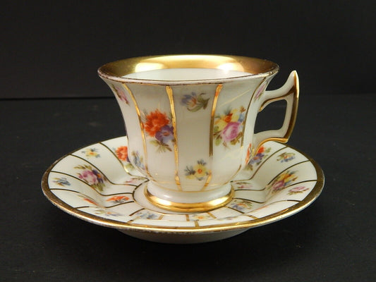 ANTICA PREZIOSA EPIAG TAZZA PORCELLANA BIANCA FIORI POLICROMI E ORO STILE IMPERO