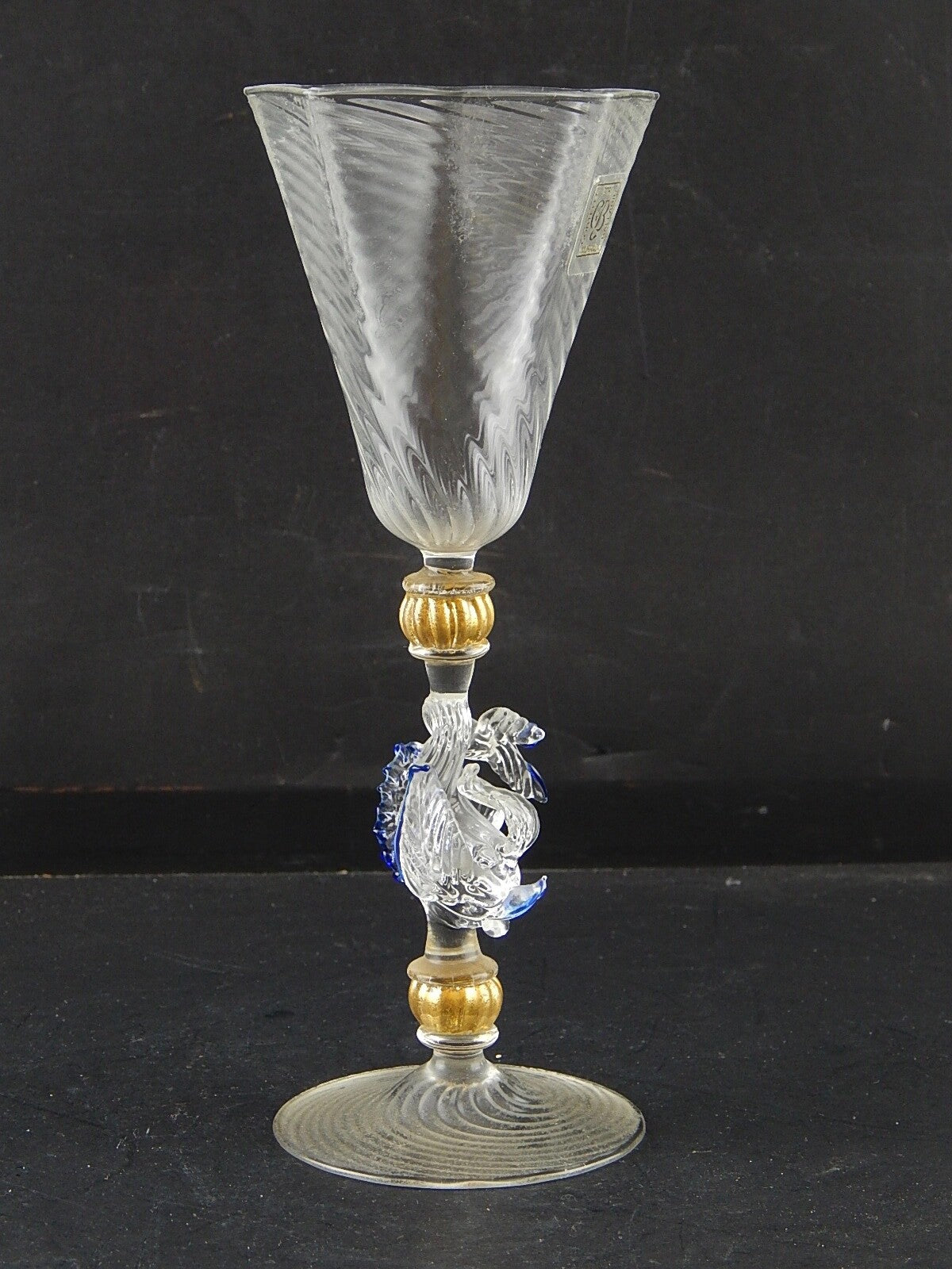 TIPETTO CALICE MURANO VETRO SOFFIATO RIGATO PESCE FIRMATO CORTELLA & BALLARIN