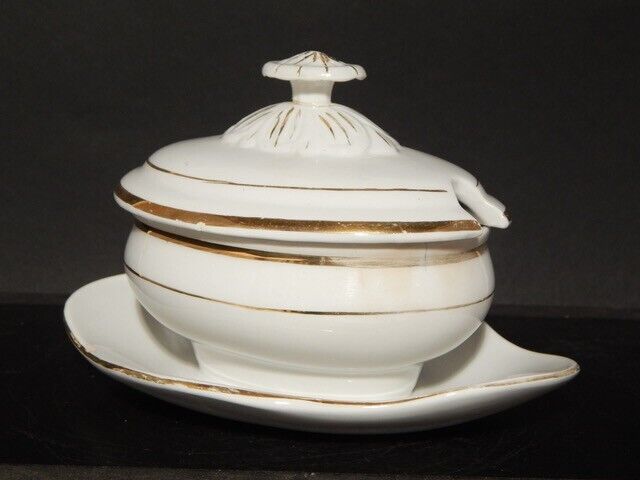 ANTICA SALSIERA CERAMICA BIANCA E ORO RICHARD MILANO FINE 1800 STILE IMPERO