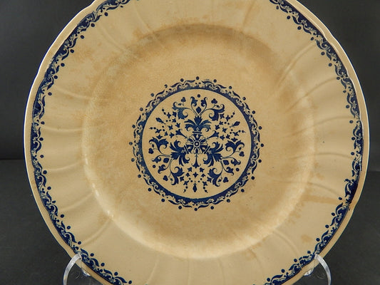 ANTICO RARO DEL 1875 PIATTO PIANO CERAMICA GIEN DECORO BLU ALLA ROUEN