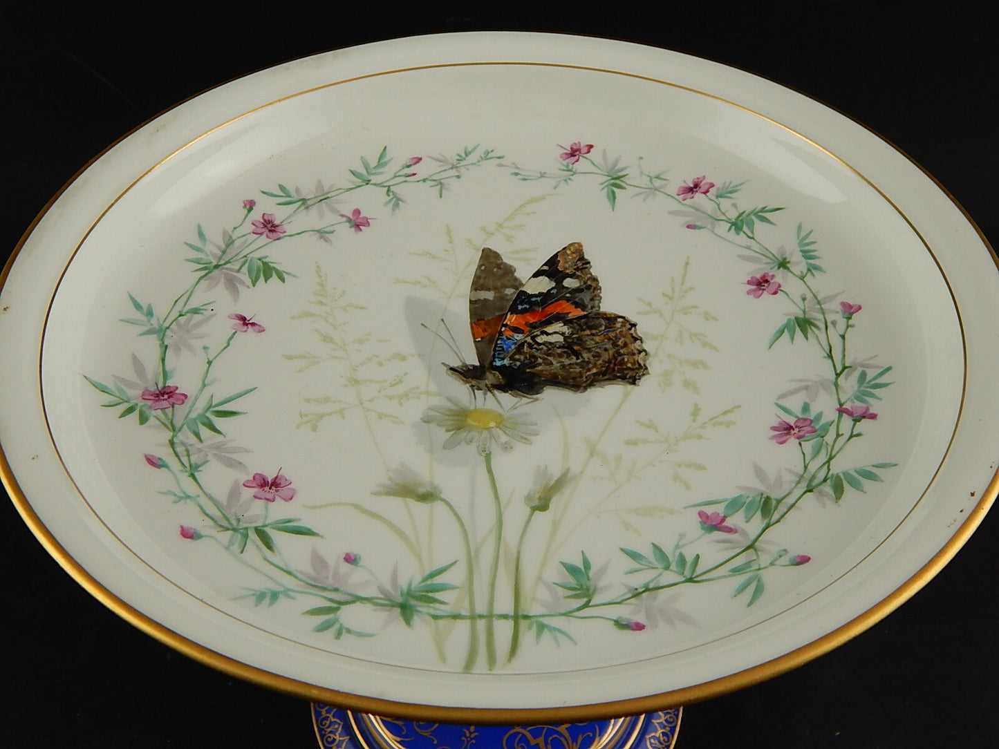 ANTICA 1866 ALZATA CENTROTAVOLA PORCELLANA MARCHIO SEVRES S.66 DECORO FARFALLA