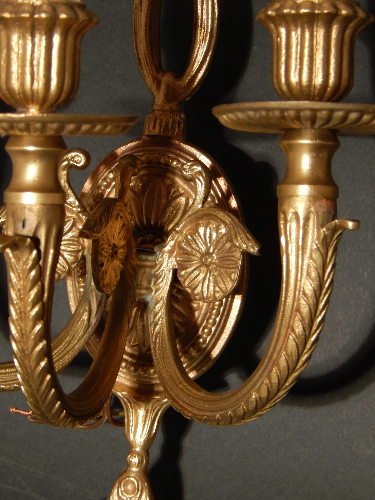 ANTICA ELEGANTE APPLIQUE 3 FUOCHI E 14 LAMPADA PARETE BRONZO OTTONE STILE IMPERO