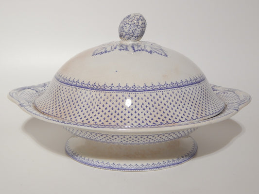 ANTICA LEGUMIERA CENTROTAVOLA CERAMICA INGLESE PRIMAVESI ERMINE BORDER VIOLA #