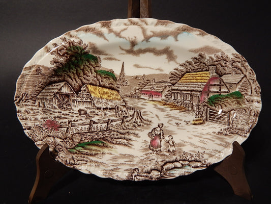 ANTICO VASSOIO RAVIERA CERAMICA INGLESE MYOTT DISEGNO RURAL SCENE STAMPA A MANO