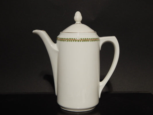 ANTICO IMPERO SERVIZIO CAFFÈ PORCELLANA BIANCA GHIRLANDE PICCOLE FOGLIE VERDI