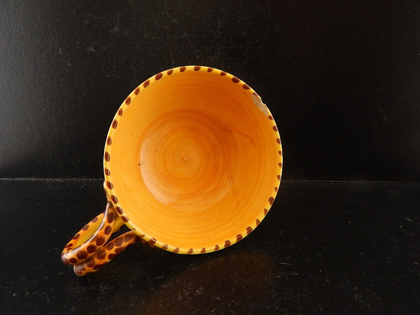 ANTICA TAZZA MAIOLICA CERAMICA POLICROMA FANTECHI ANSA A SERPE PRIMO 900 #8933