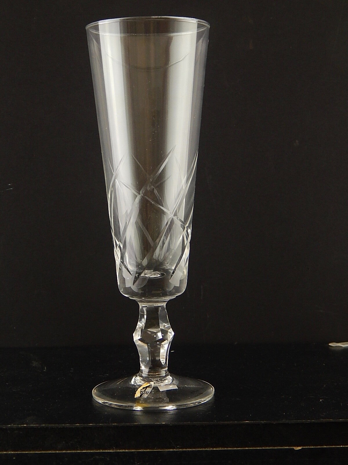 ANTICO ART DECO SERVIZIO 6 BICCHIERI FLUTE DI CRISTALLO BOEMIA INCISI MOLATI