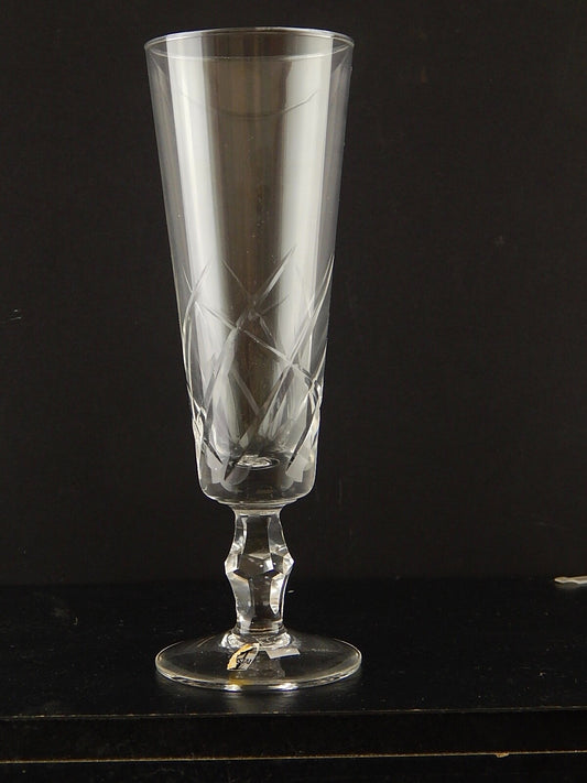 ANTICO ART DECO SERVIZIO 6 BICCHIERI FLUTE DI CRISTALLO BOEMIA INCISI MOLATI