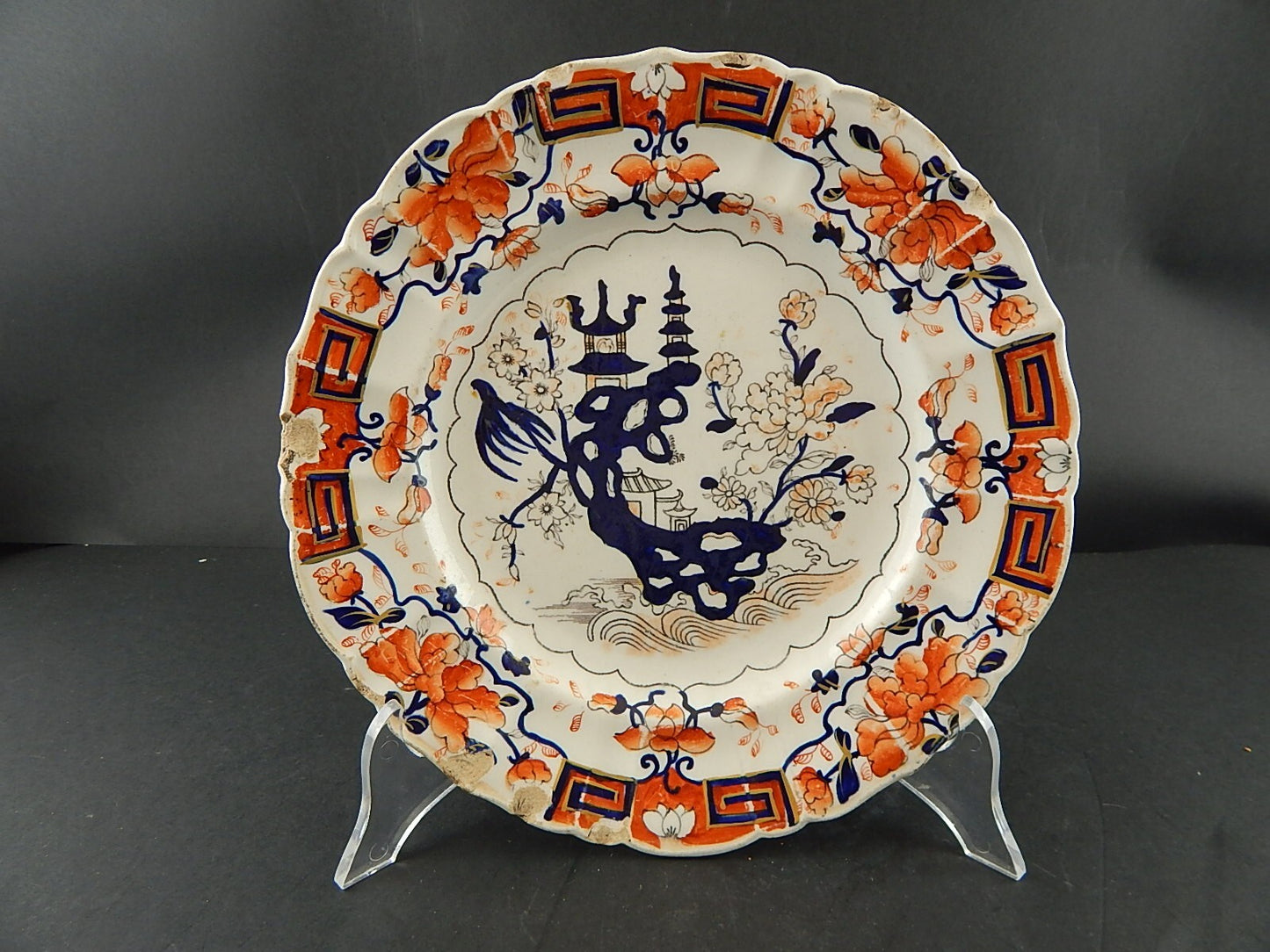 ANTICO RARO PIATTO 1840 CERAMICA MASON'S PATENT IRONSTONE CHINA DECORO A MANO