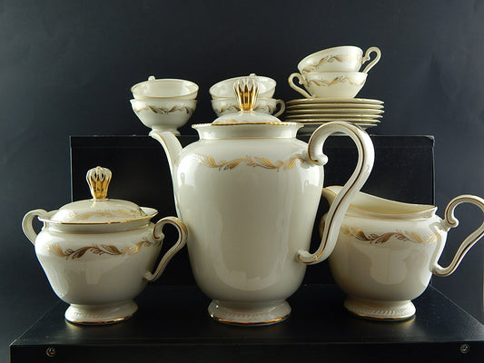 VINTAGE SERVIZIO CAFFE' PORCELLANA AVORIO ORO KONIGL.1794 ROYAL TETTAU BAVARIA