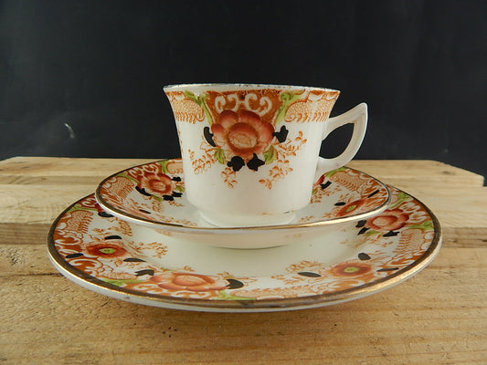 ANTICO PREZIOSO TRIO TAZZA TÈ 2 PIATTI PORCELLANA INGLESE EPOCA VITTORIANA #5921