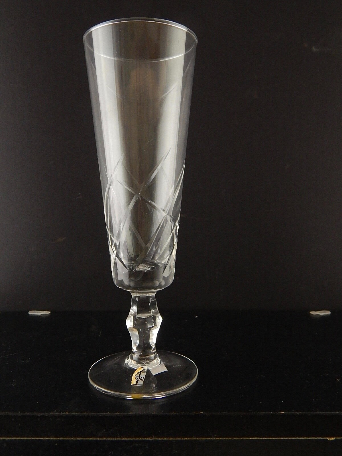 ANTICO ART DECO SERVIZIO 6 BICCHIERI FLUTE DI CRISTALLO BOEMIA INCISI MOLATI