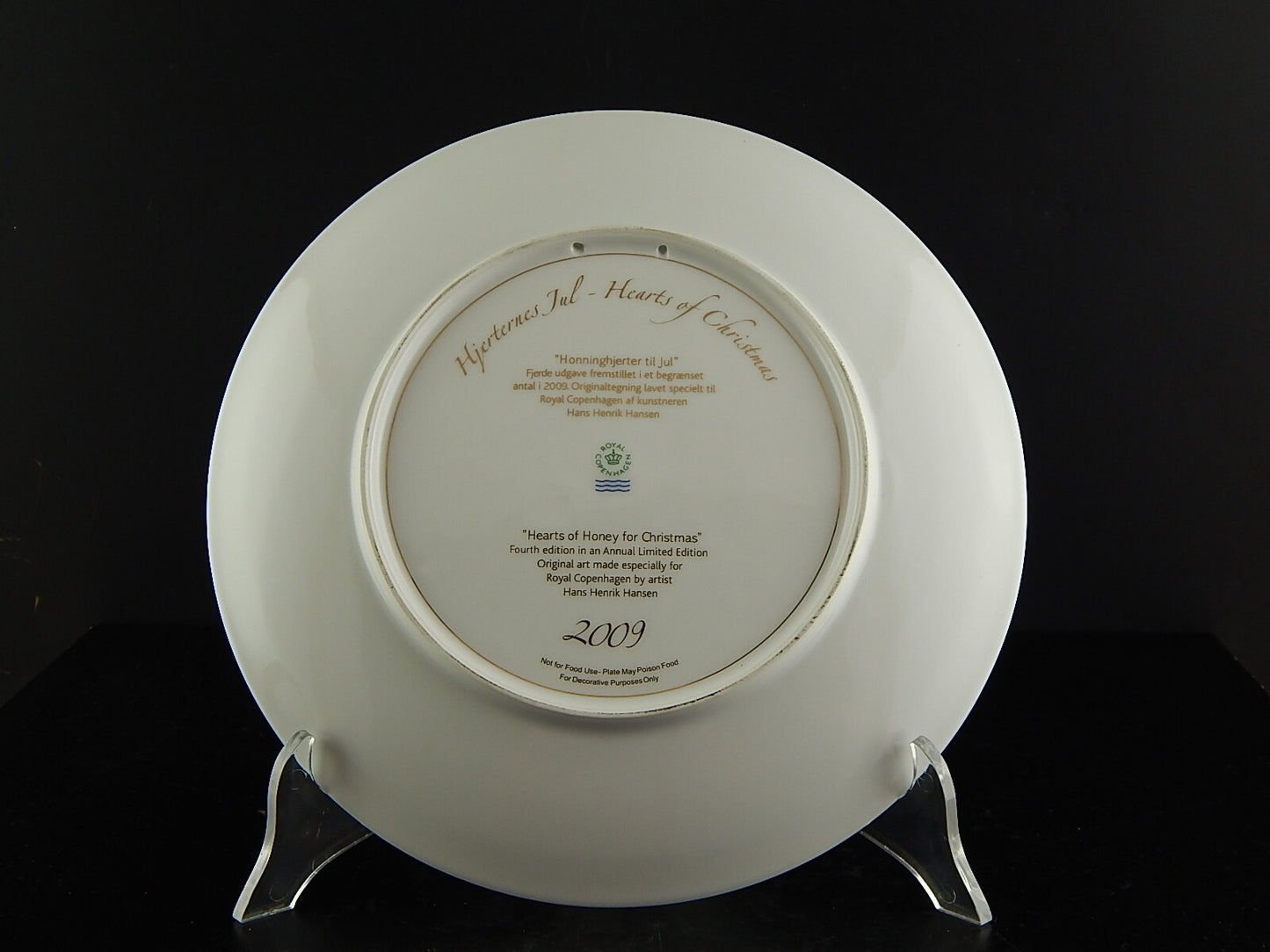 ROYAL COPENHAGEN PORCELLANA PIATTO CUORI NATALE 2009 COLLEZIONE HEARTS OF XMAS