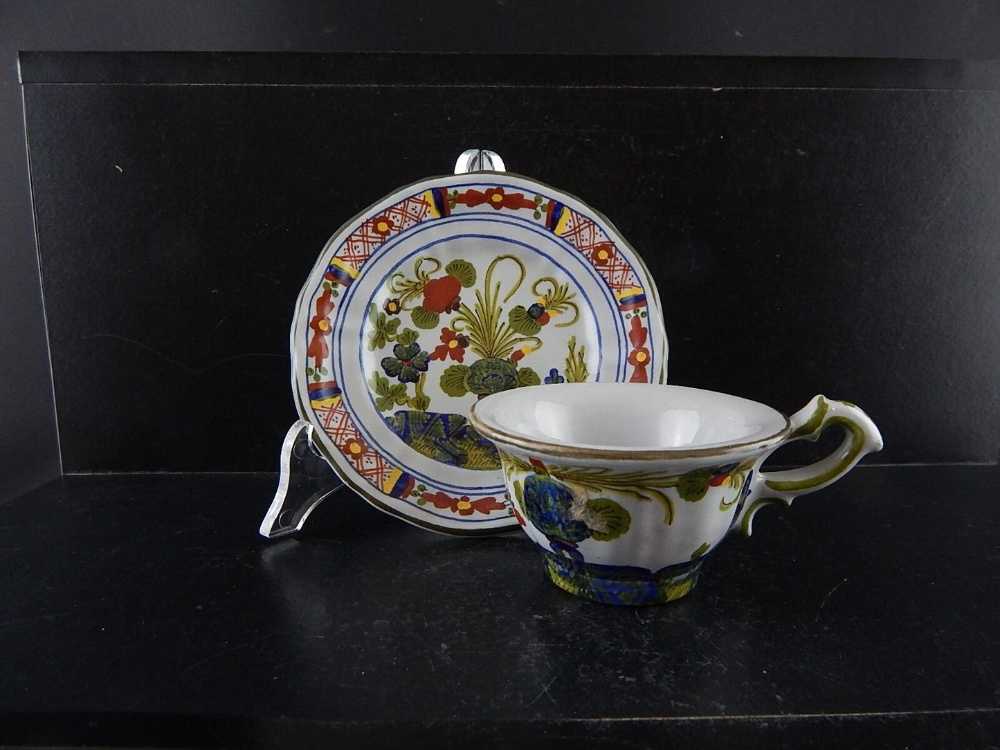 VINTAGE TAZZA CAFFE' AL GAROFANO CERAMICA MAIOLICA VECCHIA FAENZA HANDMADE ITALY