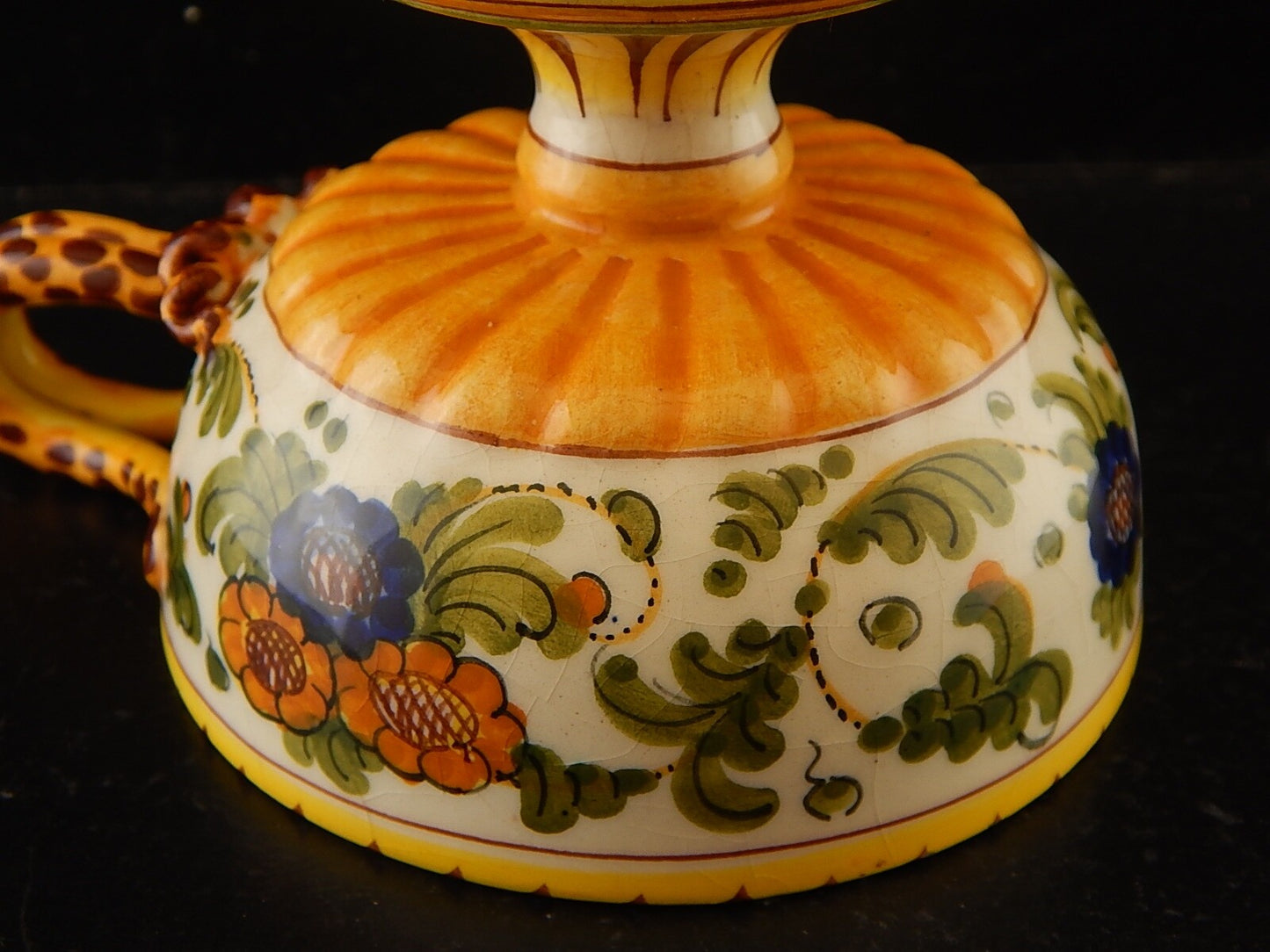 ANTICA TAZZA MAIOLICA CERAMICA POLICROMA FANTECHI ANSA A SERPE PRIMO 900 #8904