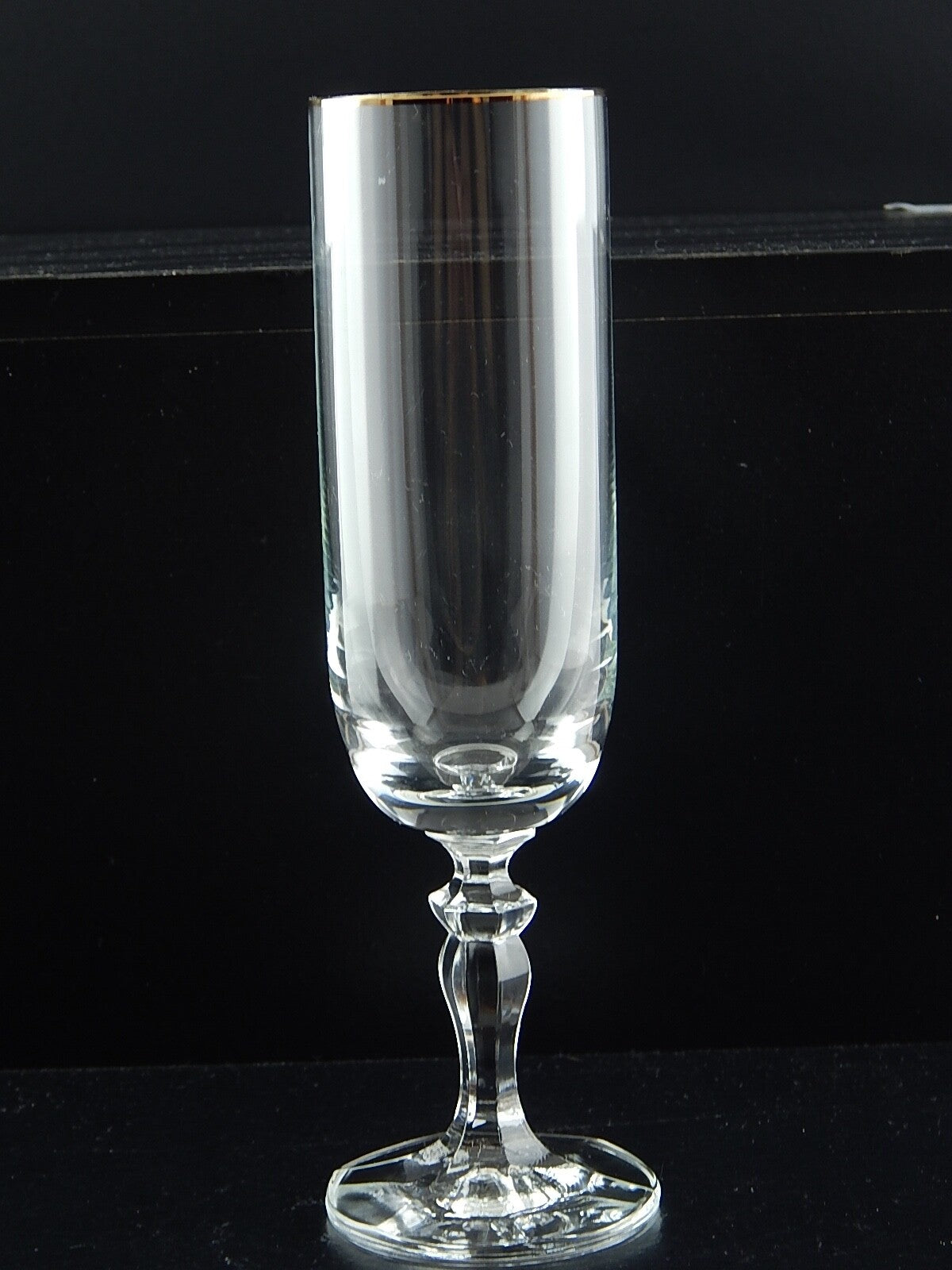 VINTAGE BICCHIERE CALICE FLÛTE CRISTALLO BOEMIA PROFILO ORO ZECCHINO